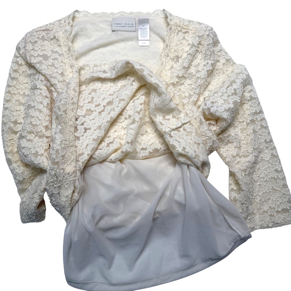 Vintage Fairy Floral Lace Medium Top Cream Scalloped Romantic Ballet Bridal - Picture 6 of 9